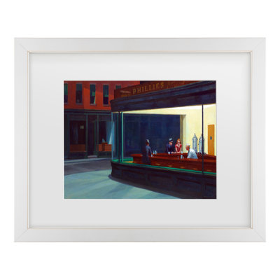 Art mural encadré - Décoration murale Edward Hopper «Nighthawks» avec cadre mat - Art du salon, de la cuisine et de la salle de bain - 11 x 14