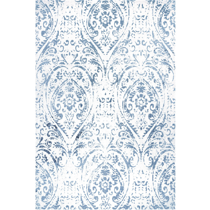 Tapis intérieur / extérieur ivoire / bleu Nicole Juniper, Rectangle 7 pi 9 po x 10 pi 2 po
