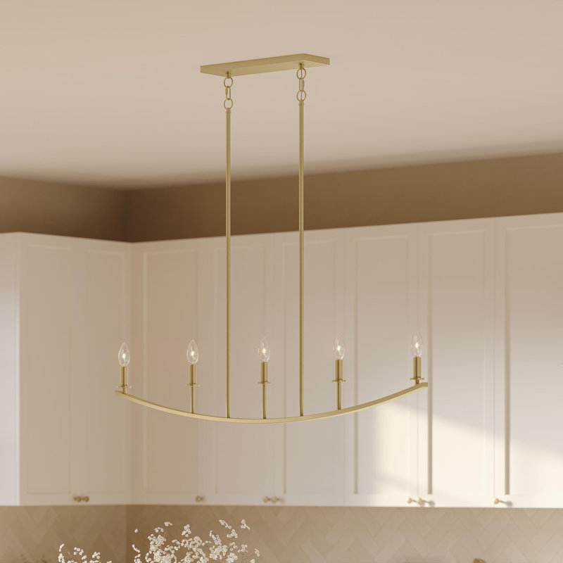 Jheni Five-Light Brushed Gold Linear Chandelier, Brushed Gold