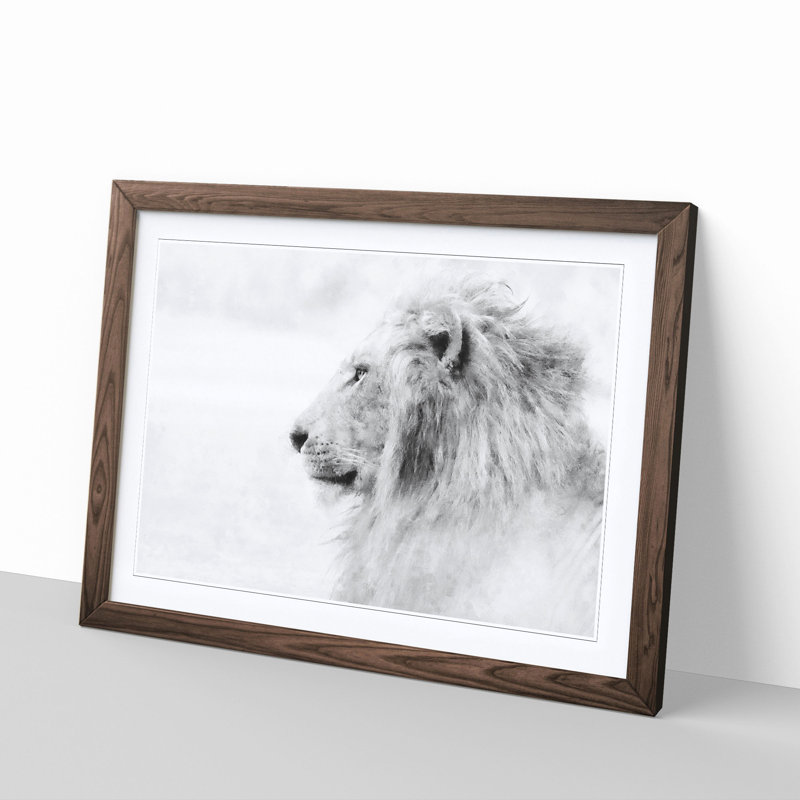 A Lion - Single Picture Frame Painting on MDF, 24cm H x 33cm W x 2cm D, Walnut