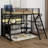 Full Size Metal Gaming Loft Bed With Built-In Work Station, Open Wardrobe, LED And Multiple Storage