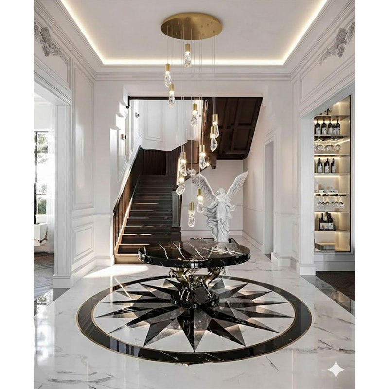 Lustre doré 11 lumières avec cristal suspendu