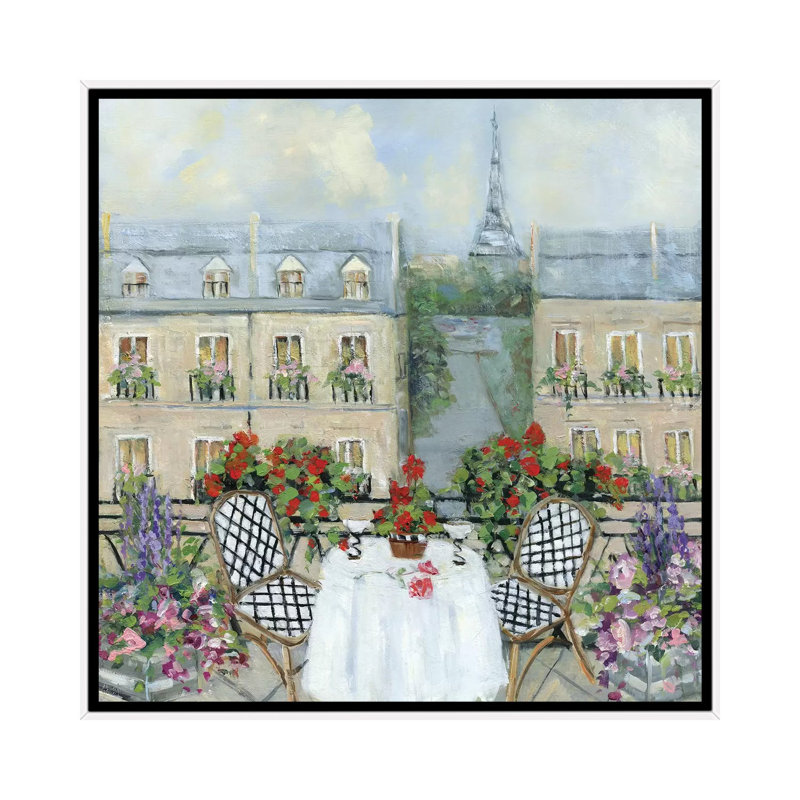 «Paris Veranda» par Sally Swatland - reproduction d'art, Toile blanche encadrée, Pas de tapis, H 18 po x l 18 po x 1,5 po