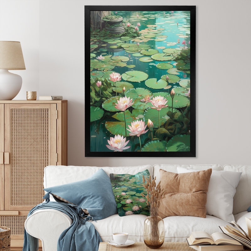 «Pinklotus P pureté en fleur II», reproduction sur toile, Cadre photo noir, H 20 po x l 12 po x P 1 po