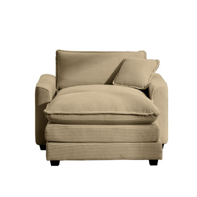 Velours côtelé brun clair 1 avec repose-pieds et coussin. Mélange des styles modernes et classiques. Confortable pour le salon, la chambre à coucher, les occasions de club. Repose-pieds en tissu doux. Tissu. Convient à divers réglages. Fusibles modernes.