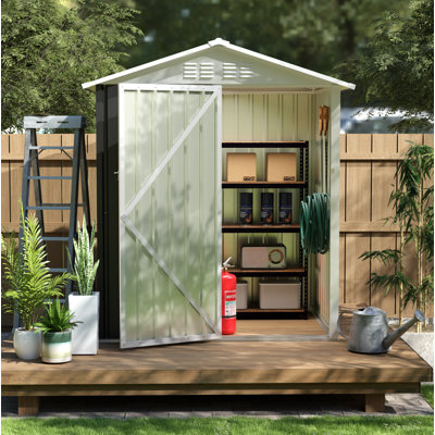 Remise de rangement extérieure 5,4 x 4,27 pi avec porte à charnières pour jardin, patio, pelouse, utilitaire et rangement pour vélos