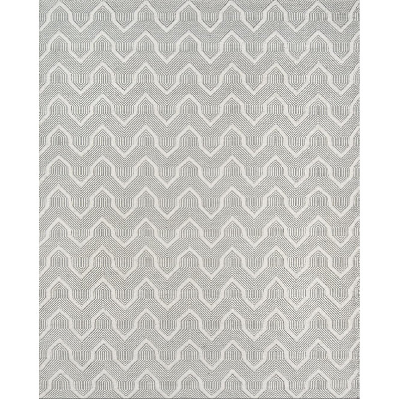 Tapis gris en laine tissé à la main, Rectangle 7 pi 6 po x 9 pi 6 po
