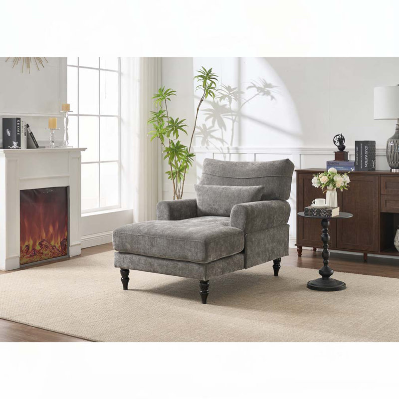 Chaise longue Guistino avec coussins moelleux et structure en bois durable, Gris
