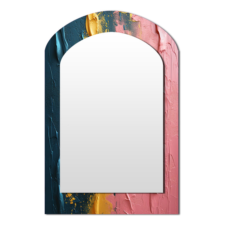 "Se reproduire" en rose et or abstrait III - peinture abstraite, miroir décoratif asymétrique, 43 po x 33 po