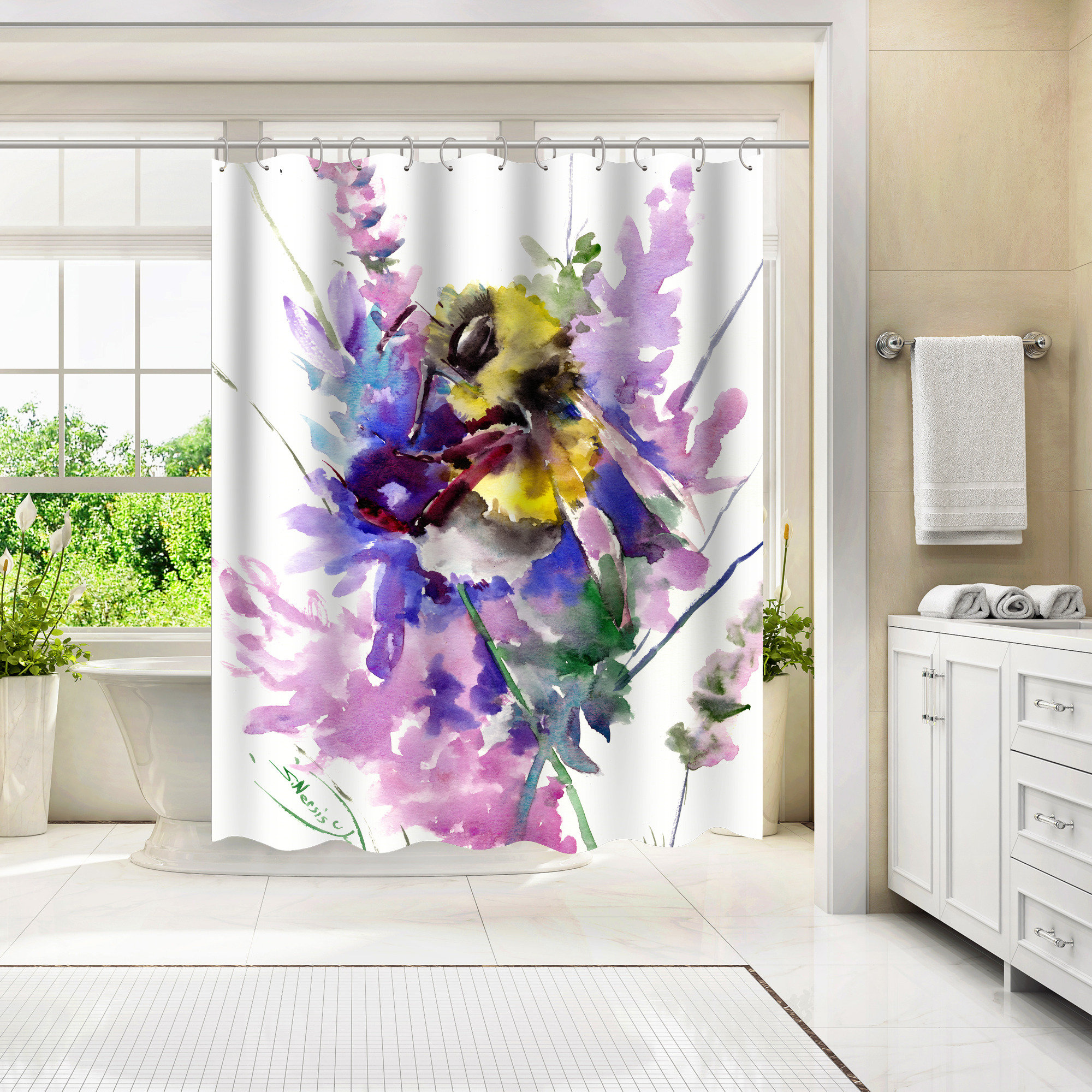 Sunflower Shower Curtains Bathroom Decor Bee Flowers Toilet Lid