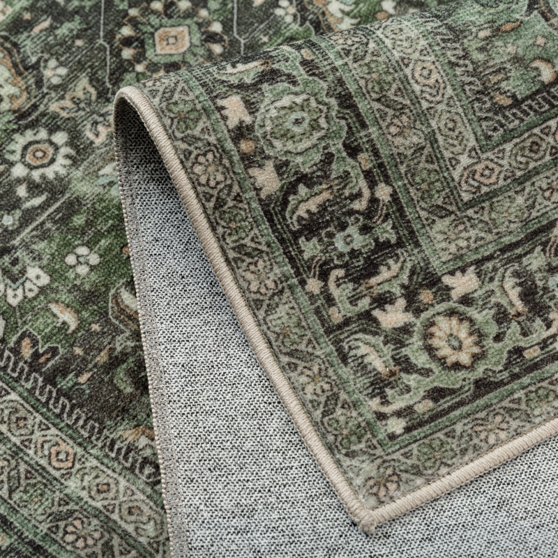 Vintage Oriental Area Rug in Green, Rectangle 6'3" x 8'6"