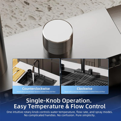 33 X 22 In. Drop-In Waterfall Kitchen Sink With Left Drain Black