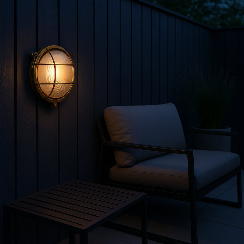 1 Light Outdoor Bulkhead Light, Brass