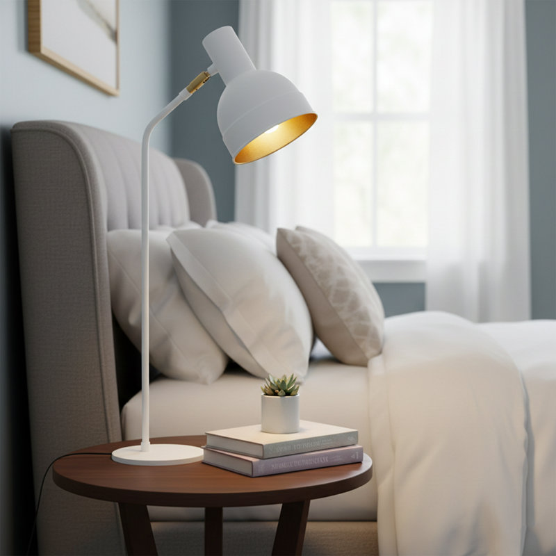 Lampe de table colonne en métal 30 po Aurelius, Blanc, Blanc
