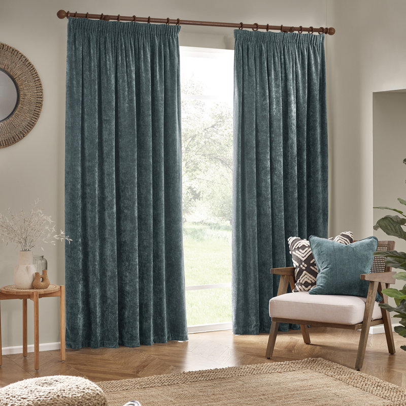 Heavy Chenille Room Darkening Pencil Pleat Curtains, Charcoal, 229 W x 229 D cm
