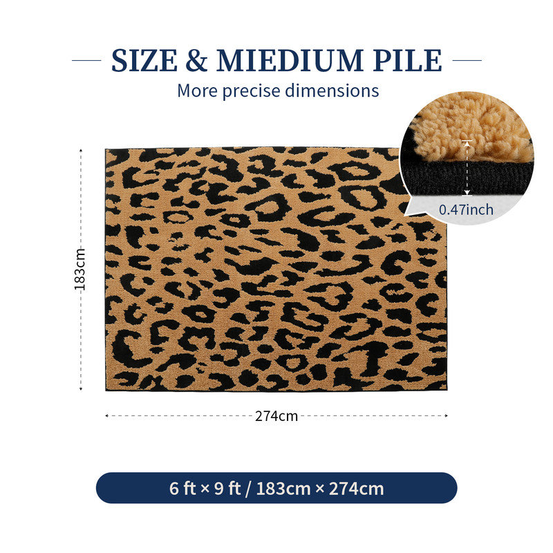 Tapis de sol moderne à motif léopard, lavable à la machine et antidérapant, Rectangle 6 pi x 9 pi