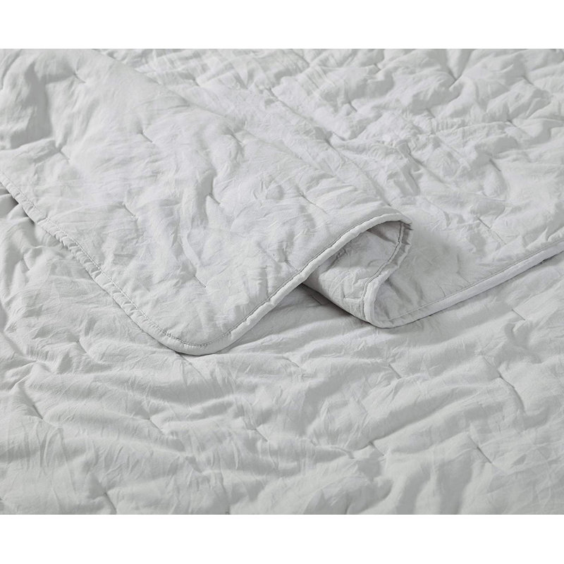 Marie Soft Washed Microfiber Line Stitch Quilt Set, Queen Quilt + 2 Shams, Light Gray