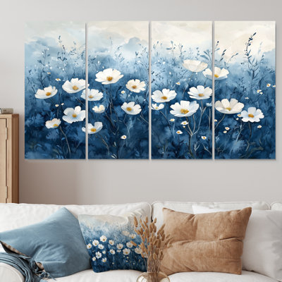 «Field of Blues Watercolor Wildflowers I» - art mural fleurs sauvages - ensemble d'art mural traditionnel 4 pièces