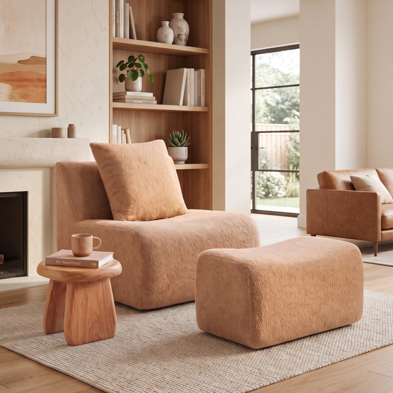 Canapé modulaire en tissu avec accoudoirs incurvés Unarepos Teddy, Chameau