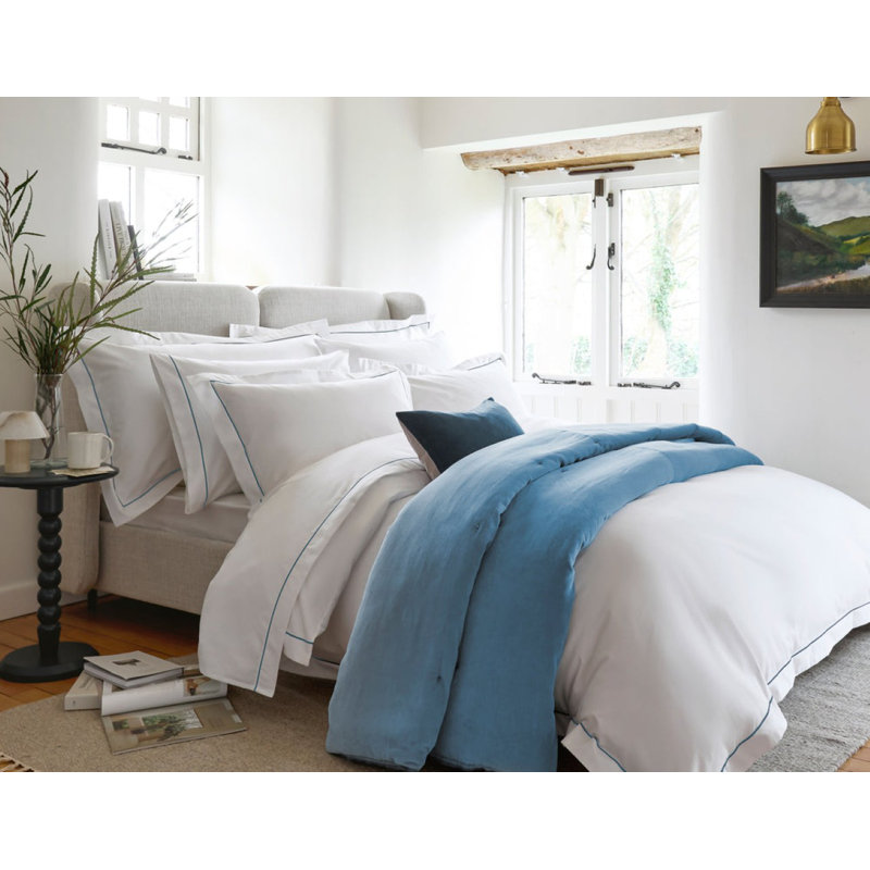 Premium Sateen Flat Sheet, Queen Flat Sheet, White/Blue