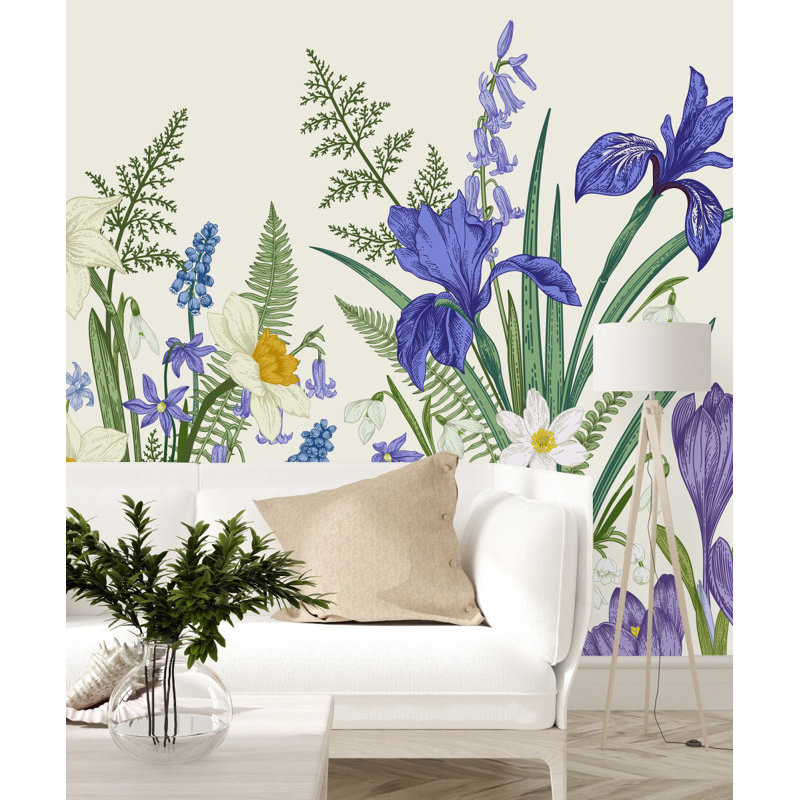 Panneau de papier peint Narcisse et bleuet L 8,33 pi x l 100 po