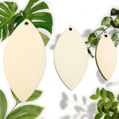 30PCS Natural Leaf Shape Wood Earring Blanks - 50mm, 40mm, 30mm