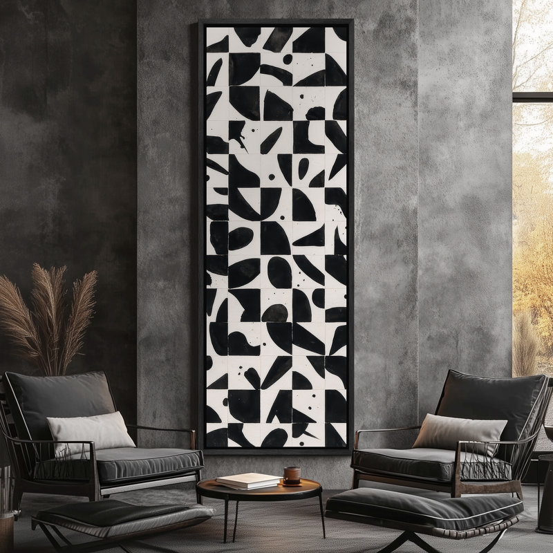 Toile abstraite encadrée, reproduction minimaliste neutre pour décoration murale moderne, H 60 po x l 20 po, Noir