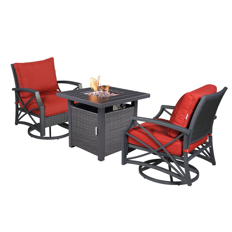 Ensemble de conversation avec coussins 2 personnes Nesika, Rouge, Gris ardoise