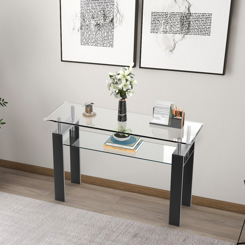 Nickelsville 47.2'' Glass Top Console Table, Black
