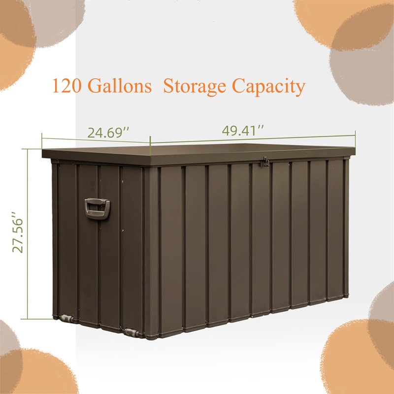 Harmony 120 Gallons Waterproof Outdoor Steel Deck Box, Patio Deck Storage Box with Wheels, Brown