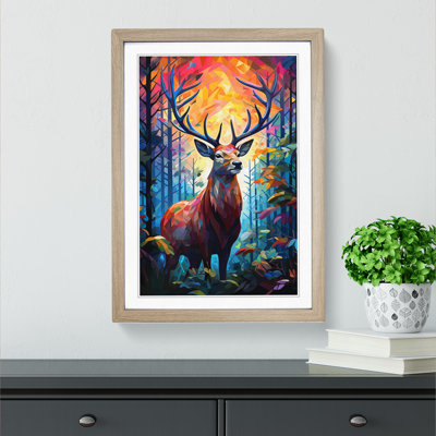 Stag In A Forest Orphism - Framed Print