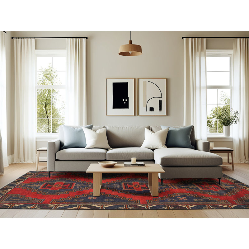 Tapis oriental bleu marine / rouge, Rectangle 6 pi x 9 pi