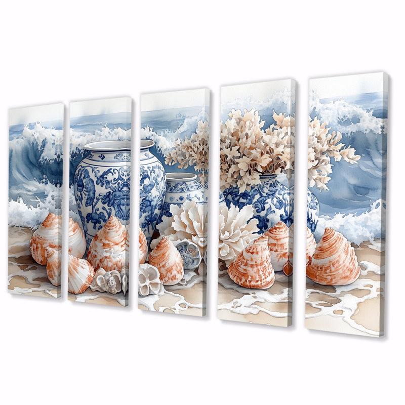 Ensemble de salon floral avec poterie florale dans des tons bleus et blancs I, H 28 po x l 60 po