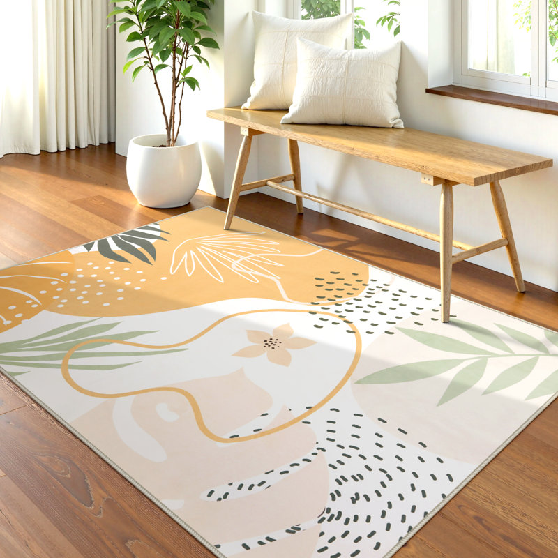 Kaldi Vibrant Spring Floral Print Machine Washable Area Rug with Non-Slip Backing for Living Room, Dining Room, Bedroom