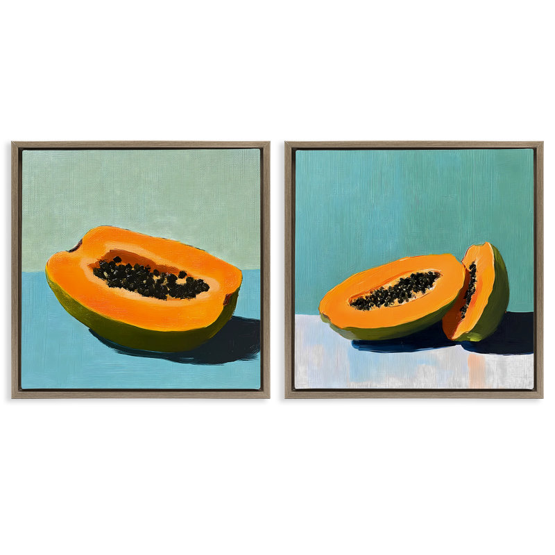 Ensemble de cadres flottants Papaya on Blue Still Life 2pc, design par Walker Noble, Cadre flottant orme Montalcino