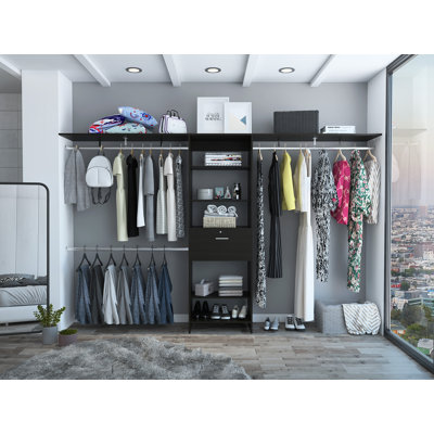 Kohn Closet with 3 Rods, 5 Shelves, and Drawer, Dark Walnut