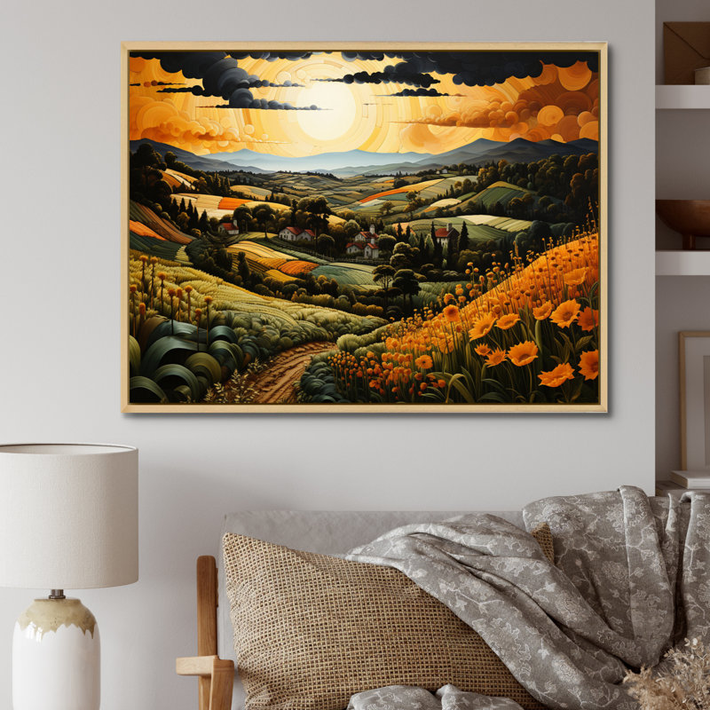 Bhavan " Farm Harvest Symphony Pastoral II ", H 16 po x l 32 po, Cadre photo noir