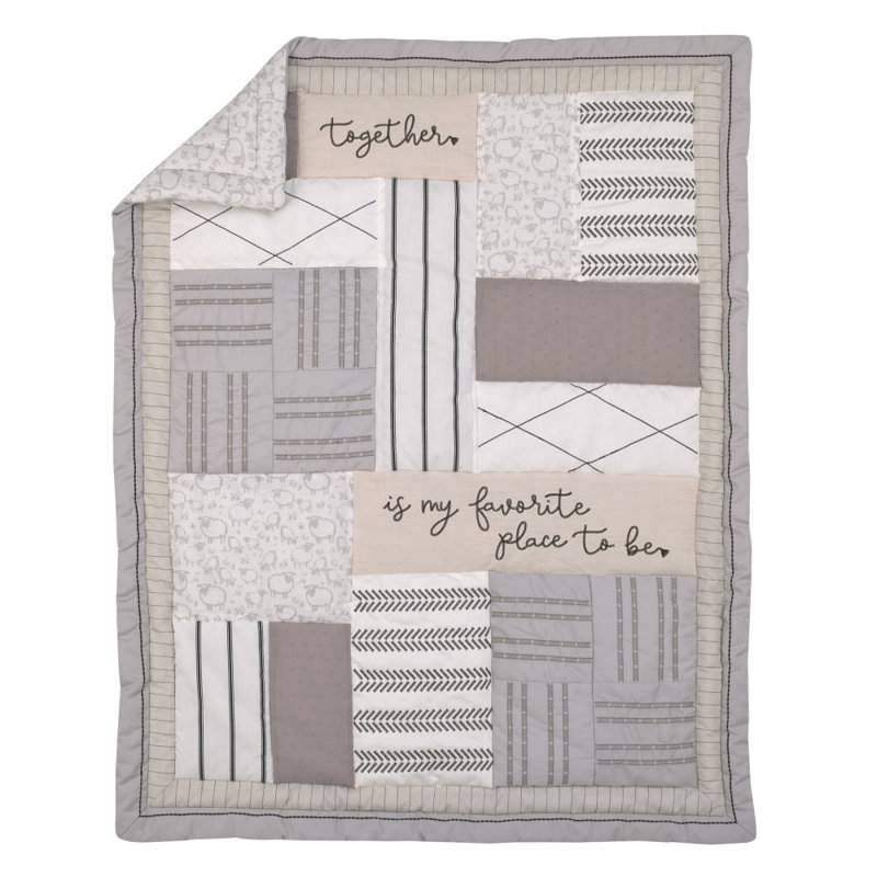 NoJo Together is Better White, Gray, and Taupe Stripes and Dots 4 Piece Nursery Crib Bedding Set 