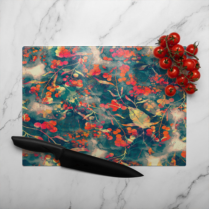 Herbal Glass Chopping Board, 40cm L x 28cm W