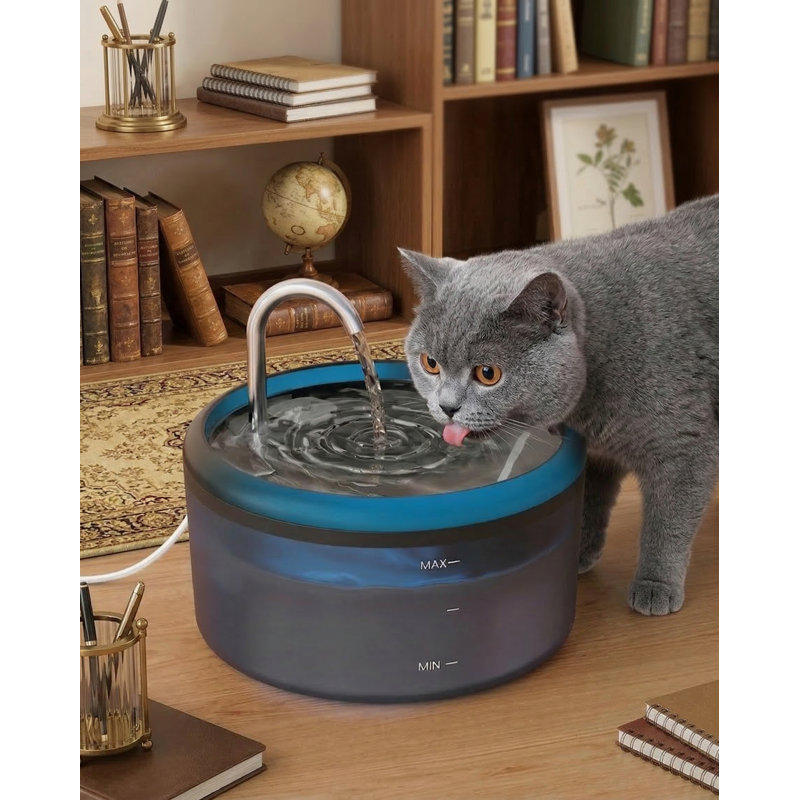 Fontaine à chat Quiet pour utilisation intérieure, bol d'arrosage automatique pour chatons et petits animaux, 80 oz / 2,4 L, noir