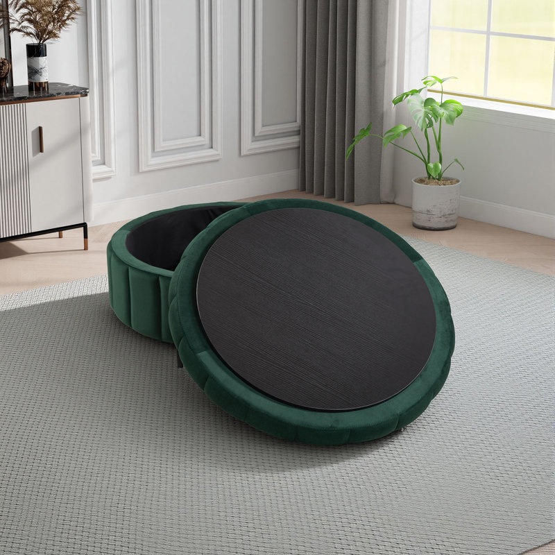 Repose-pieds rembourré avec rangement en velours, Vert