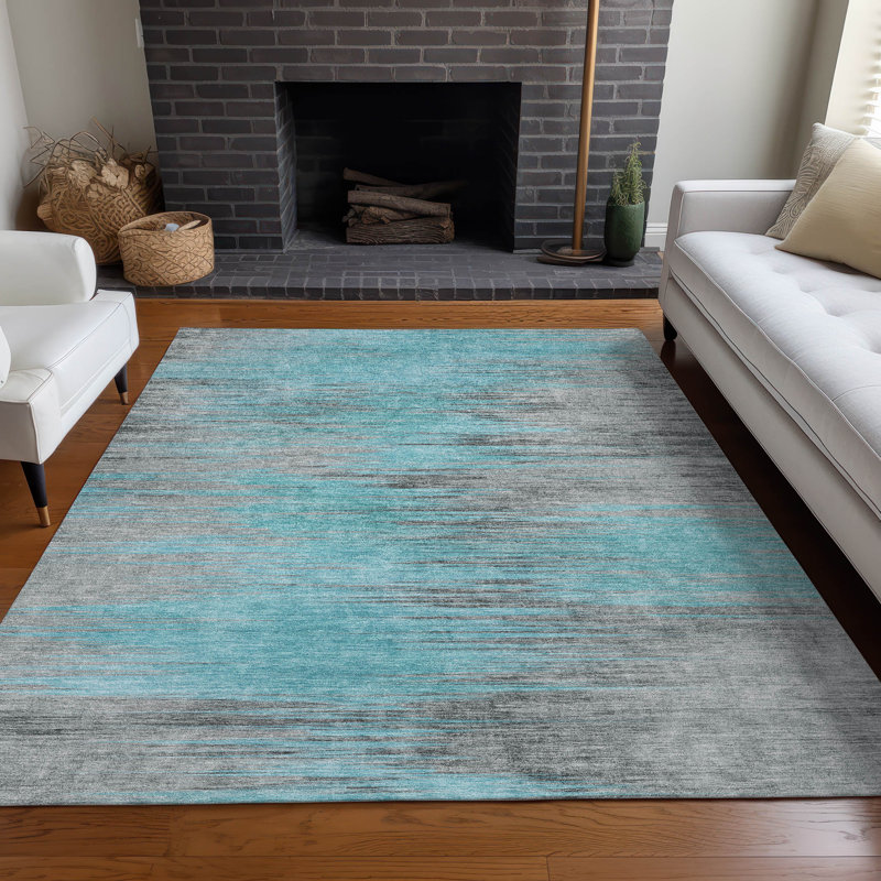 Premium Machine Washable Prisco Teal Rug, Rectangle 2'6" x 3'10"