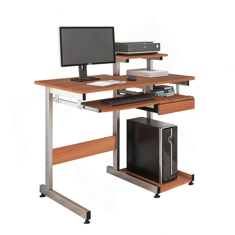 Bureau d'ordinateur Techni Mobile, grain de bois, Brun