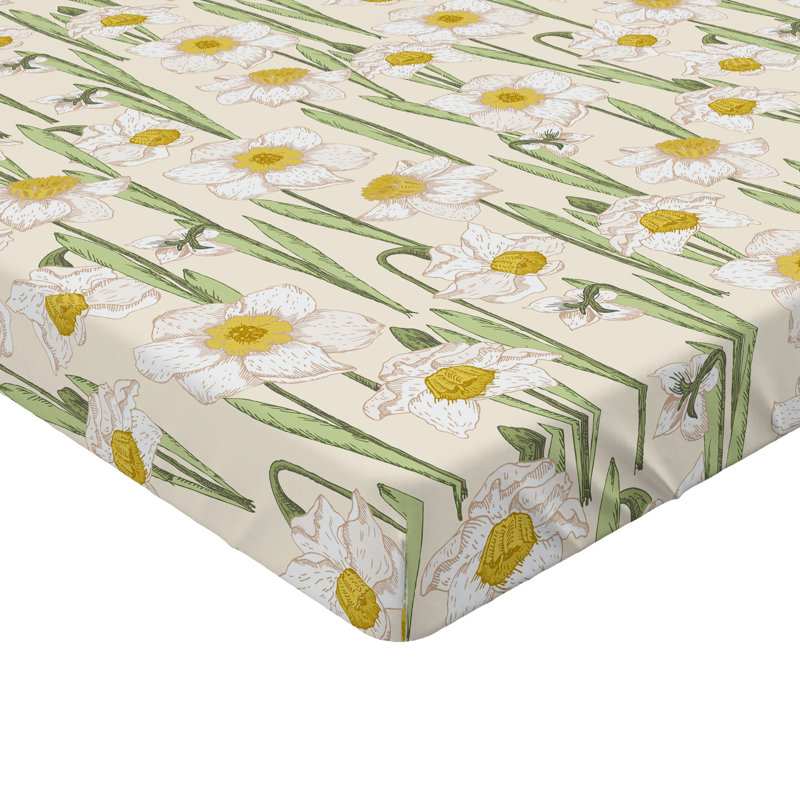 Ambesonne Nature Fitted Sheet Leaves Botanical Style Art, California King Fitted Sheet, Eggshell/Pistachio Green Floral