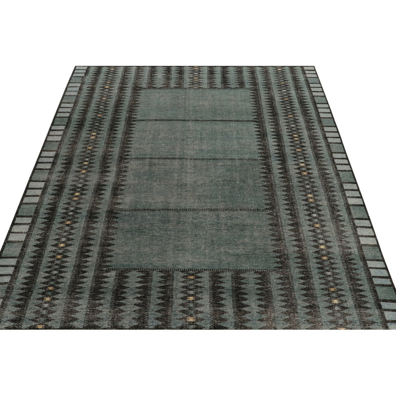 Distressed Homage Hand Knotted Wool Geometric Area Rug, Rectangle 8' x 10'