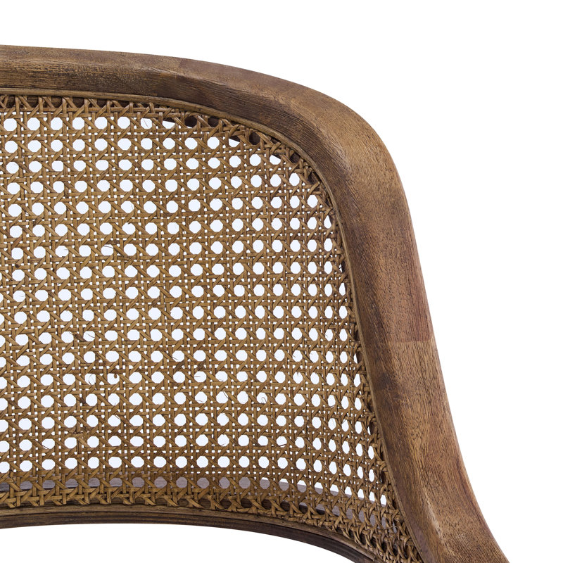 Ansel Mid-Century Modern Rubberwood Dining Chairs with Cane Back and Upholstered Seat, 2, Beige Cushion/Walnut Frame
