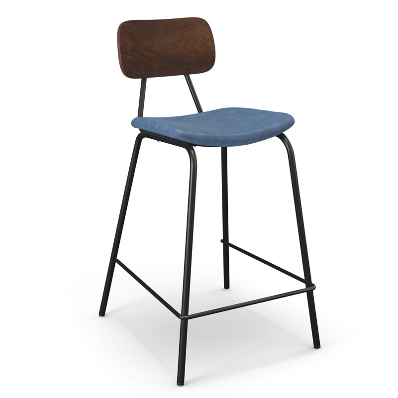 Buda Upholstered Counter Stool with Metal Frame, Blue, Walnut, Counter Stool (24” Seat Height)