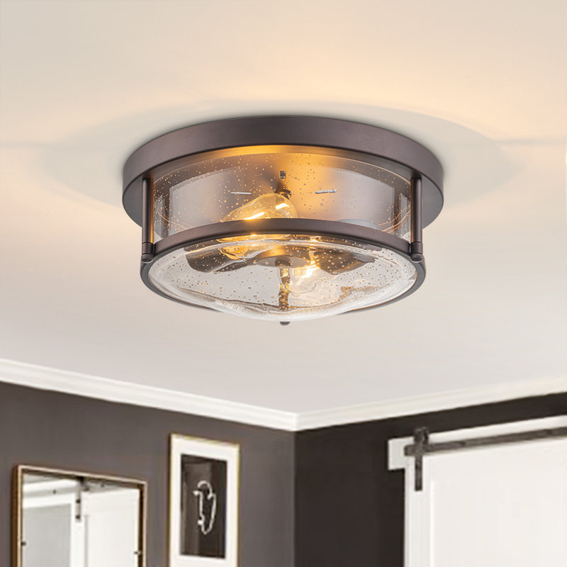 Lampkins 2 - Light Seeded Glass Shaded Flush Mount, Oil Rubbed Bronze