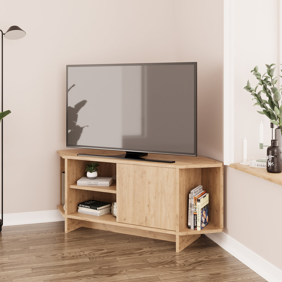 Teo Corner TV Stand – Space-Saving TV Unit for 43–48'' TVs, Compact Media Console with Open Shelves & Cabinet, Ready to Assemble, Available in 7 Colou