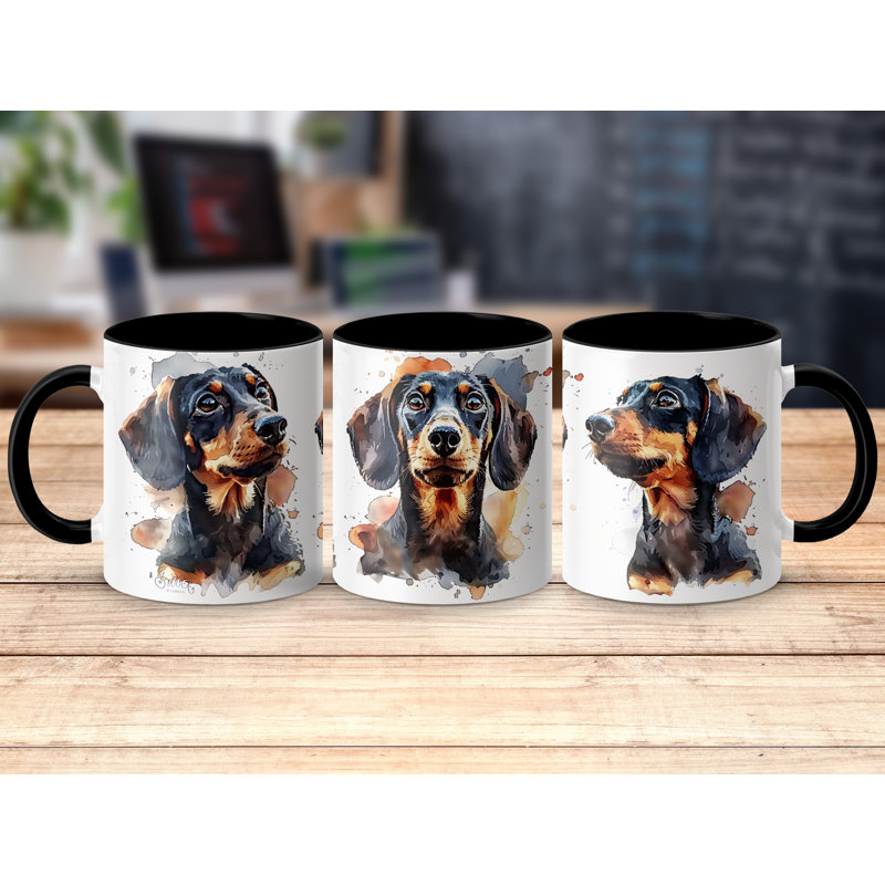 11oz Watercolour Dachshund Design Coffee Mug, 2